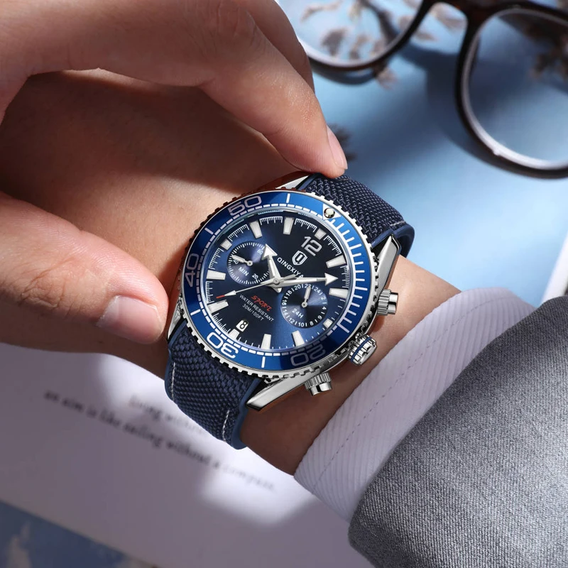 QINGXIYA Brand New Fashion Chronograph Quartz Watch Men Waterproof Luminous Calendar 24 Hours Sports Watches Relogio Masculino