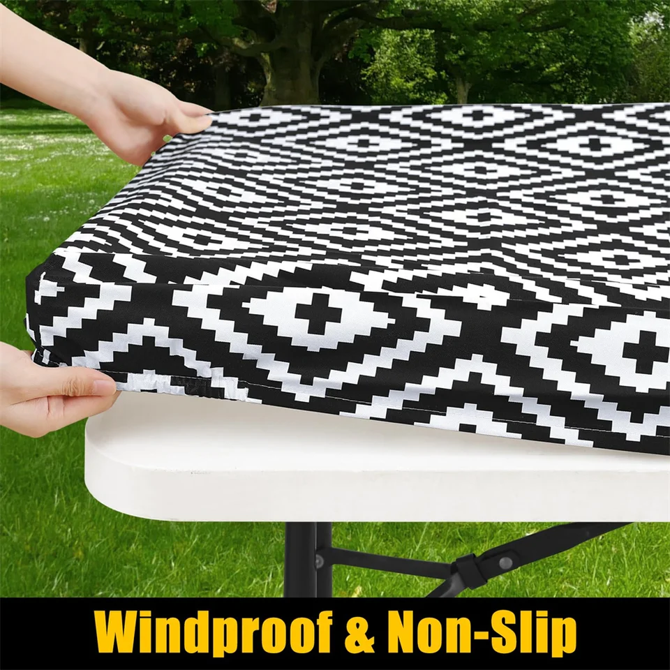 Wipeable Outdoor Tablecloth For 24.2-28.1" Round Tables - Seamless Wood Texture Waterproof Cover