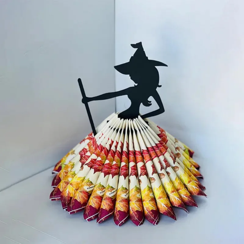 Napkin Ring &ldquo;Witch&ldquo; Napkin Holder Halloween Witch Statue Napkin Holder Wooden Table Decor Organizer For Halloween Style Storage