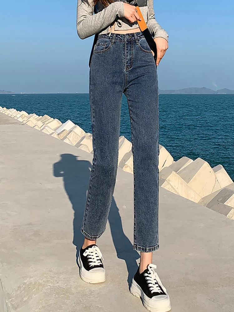 skinny jeans Yitimoky high waist loose wide leg button Low 2022 Summer Ankle length pants Denim pants Vaqueros Mujer Zipper Ladies trouser armani jeans