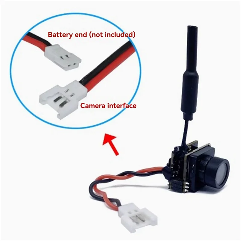 Micro caméra FPV 5.8GHz 25mW 800TVL 120° avec connecteurs et câbles, prête à être installée