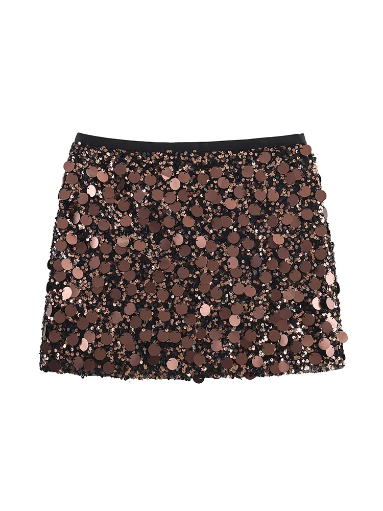 Women's Sequined Short Skirts Solid A-Line Mini Side Zipper High Waist Fashion Streetweae Female Chic Casual Skirts New