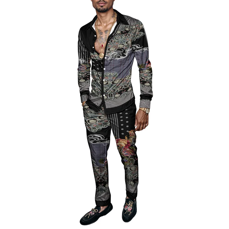2025 Spring Summer Men Shirt Set Brand Print Fashion Printing Two Piece Set Mens Light Luxury Lightweight Party Long Sleeves_voghion.com