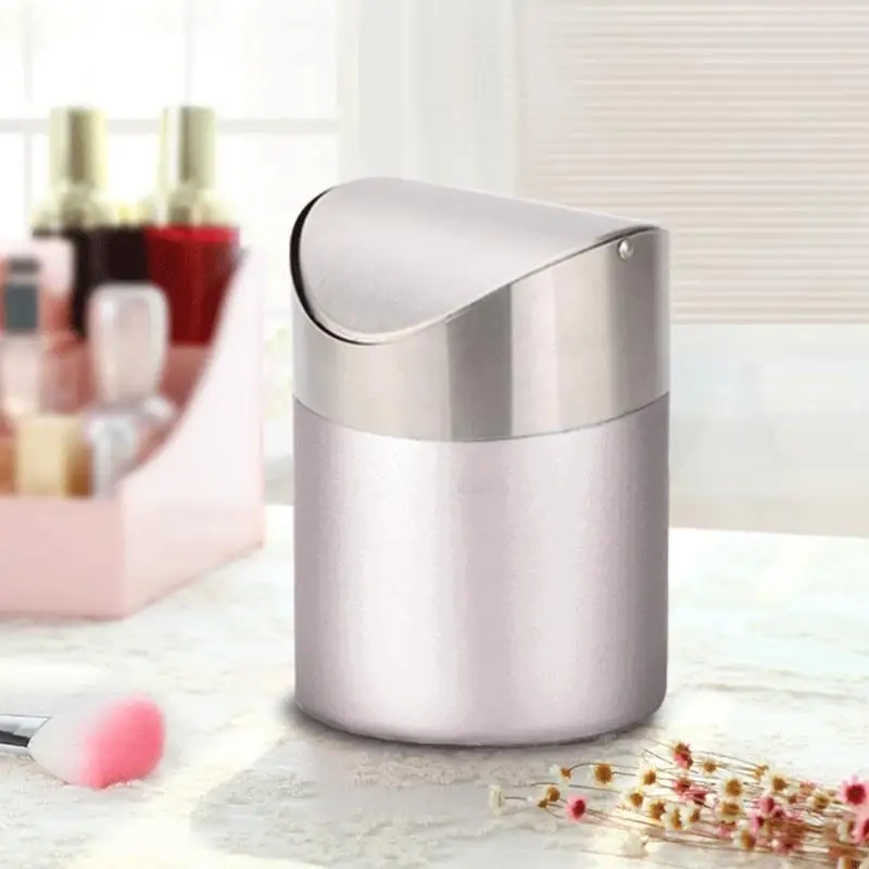 12PB Small Trash Can with Swing Top Lid Desktop Dust Bin Indoor Table Waste Bins for Office Desk Bathroom Dressing Countertop