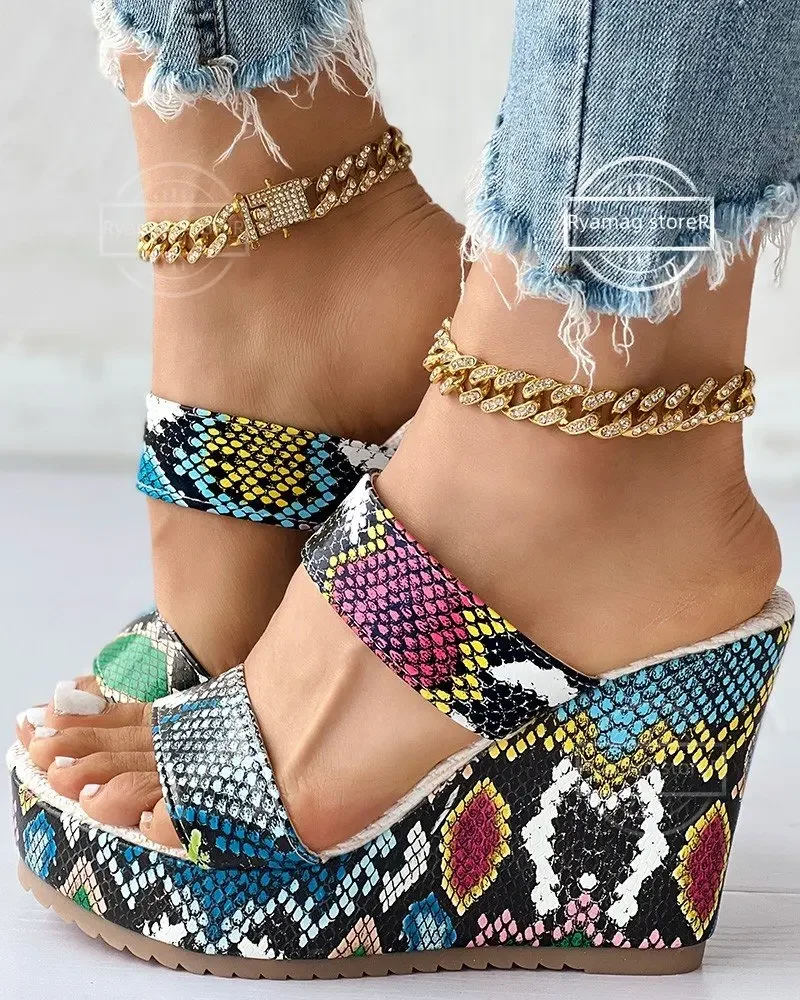 Wedge Sandals Office Snakeskin Sandals Wedge Slippers Women's