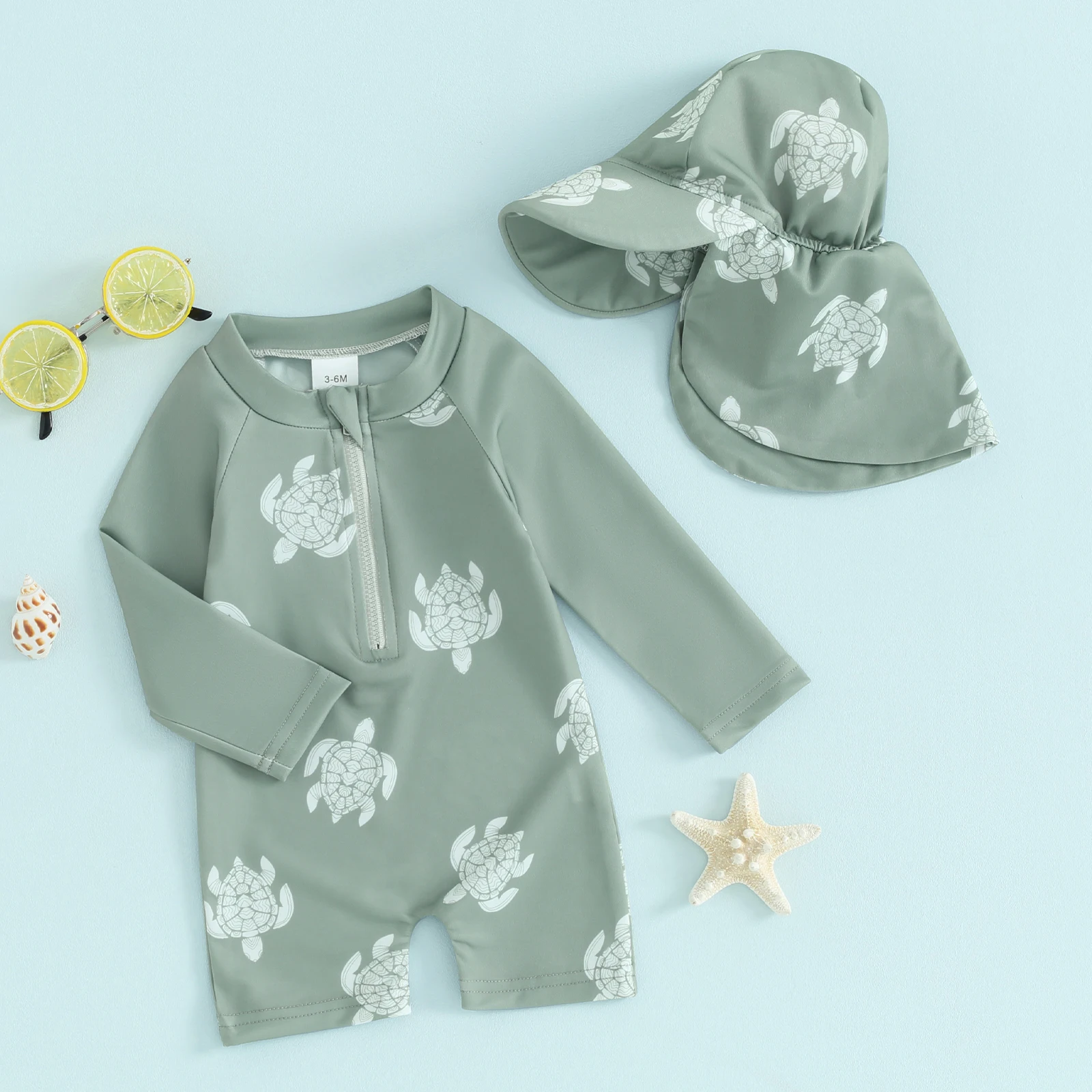 Toddler Baby Boys Swimsuit Long Sleeve Dinosaur Print Bathing Suit Swimwear with Swim Cap 2pcs 0-5Y kids swimsuits