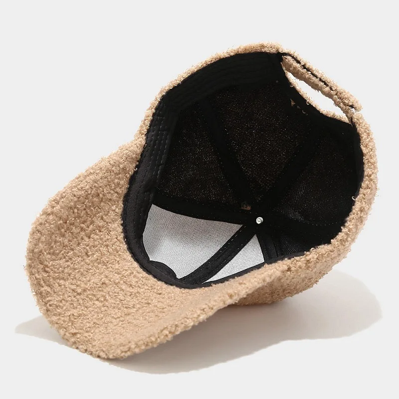 Female Autumn Winter Artificial Lamb Wool Hats Korean Version Tide Solid Color Warm Cap Plush Baseball Caps Winter Baseball Cap baseball cap
