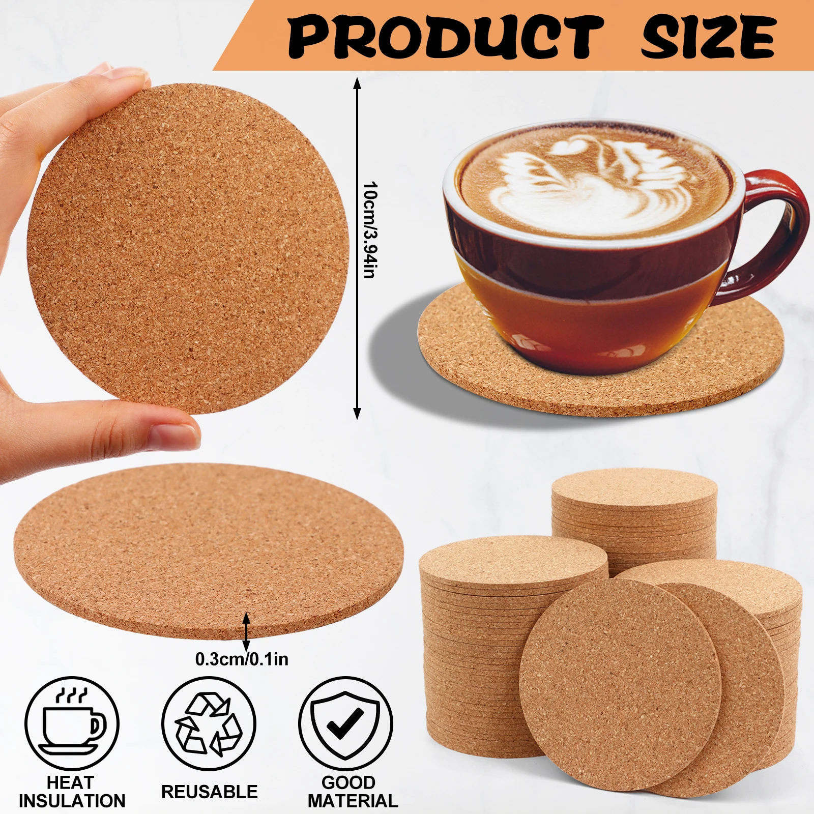 Cork Coasters For Drinks 4 Inch Absorbent Corkboards Blank Heat Resistant Round Cork Coaster 100 Pcs Bulk Tea Or Coffee Wooden