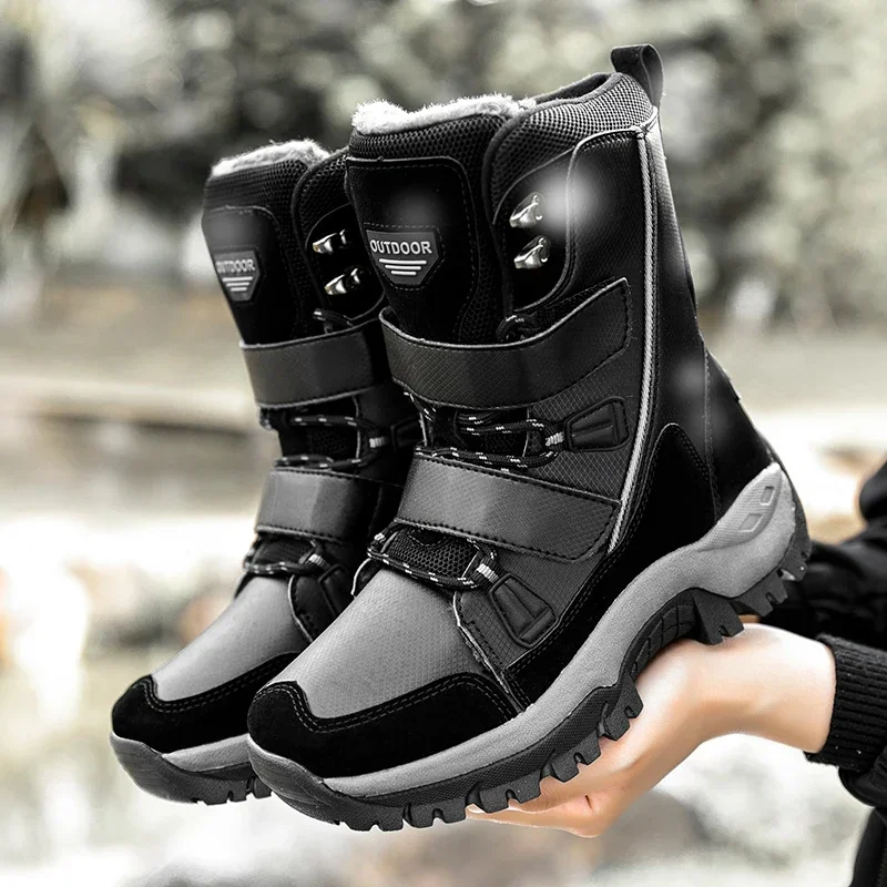 New Winter Women Boots Warm Plush Mid-Calf Women's Snow Boots Lace-up Outdoor Waterproof Hiking Boots Chaussures Femme Size 42