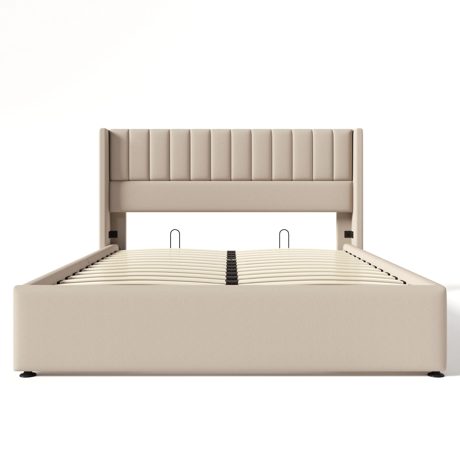 Rosahqnda Doppelbett mit hydraulischem Stauraumsystem, großem Stauraum, gepolstertem Kopfteil aus Leinen, modern und beliebt, für Jugendliche – Detail 9