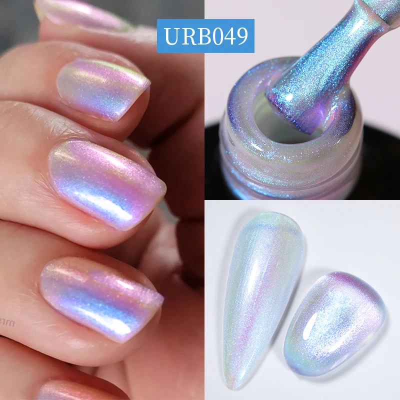 UR SUGAR 오로라 고무 베이스 젤 네일 광택제, 블루 글리터 스파킹, UV LED 네일 아트 젤 바니시, 7ml