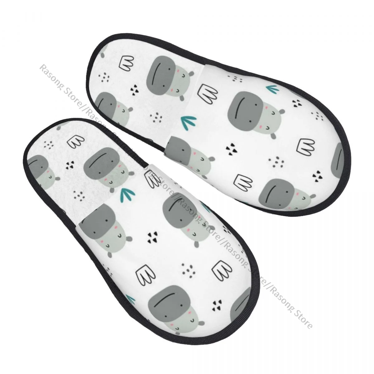 

Winter Women Men Non-Slip Flat Slippers Cartoon Hippo Face Indoor Fur Soft Warm Shoes