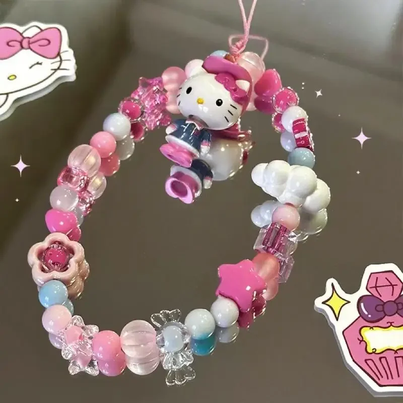 

Цепочка для телефона Sanrio Y2k, украшенная бисером, с милым ангелом, Hello Kitty