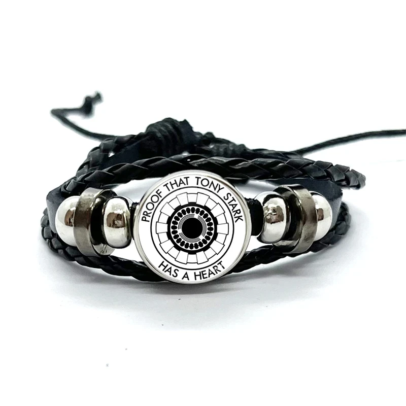 Proof That Tony Stark Has A Heart Leather Bracelets Glass Dome Multilayer Braided Bracelets Bangles Handmade Jewelry Gifts 5