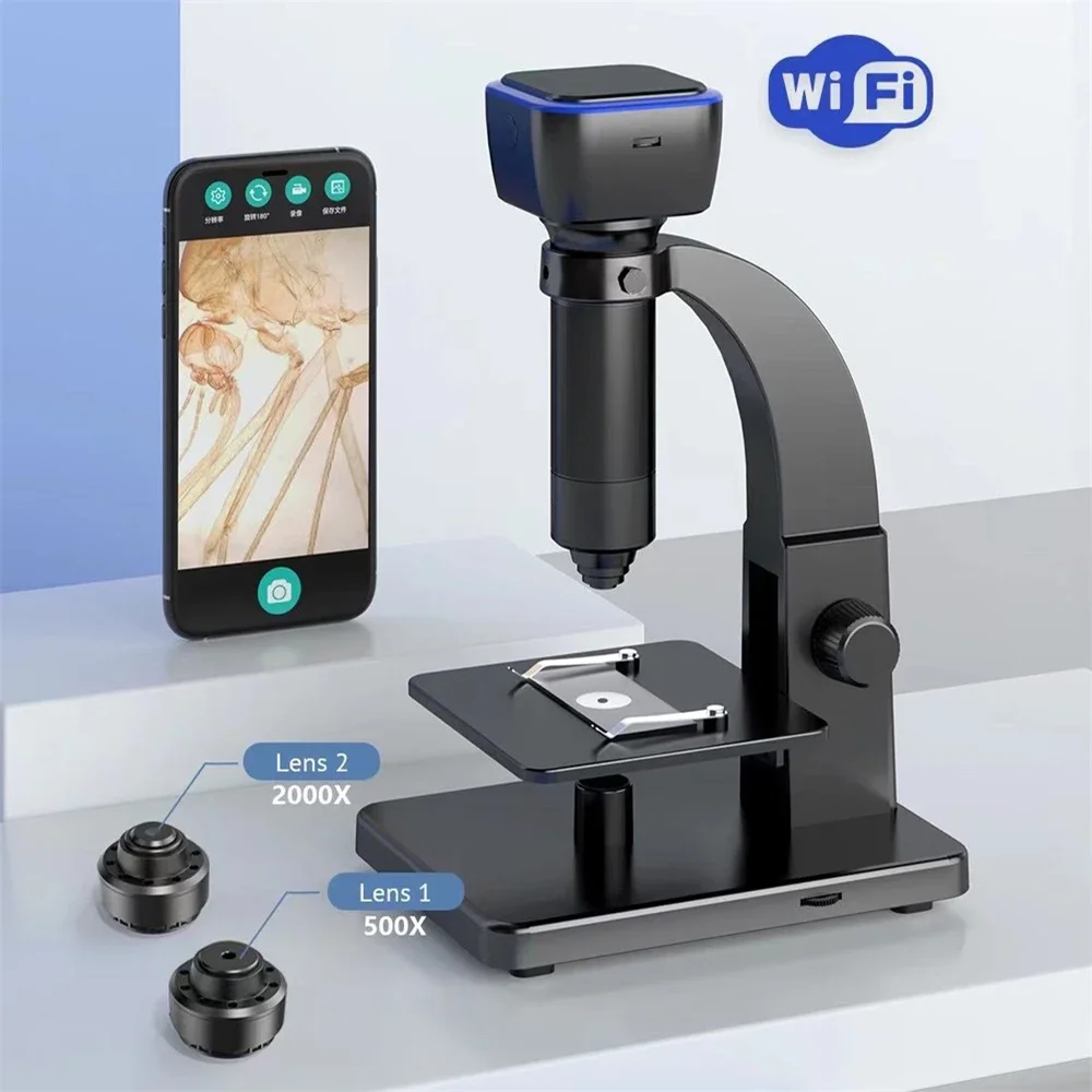 

Профессиональный 2000X 5MP HD цифровой Wi-Fi микроскоп USB микроскопы для электроники пайка с двойным объективом для Android IOS ПК