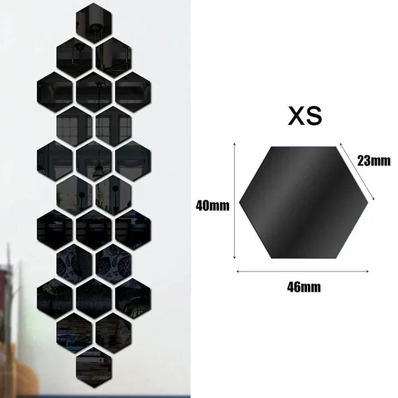 Set of 60 Hexagon 3D Mirror Effect Wall Stickers - Self-Adhesive Acrylic Decor