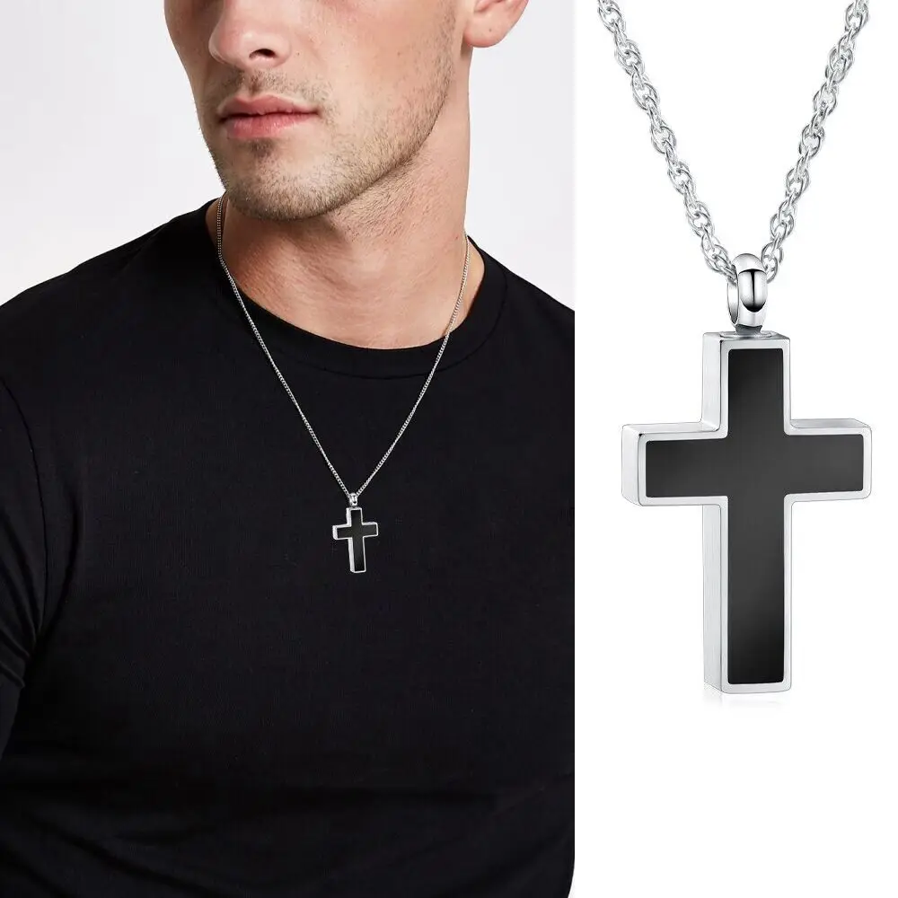 Cross Urn Necklace for Ashes Stainless Steel Cross Locket Pendant Necklace Men/Women Present Memorial Keepsake