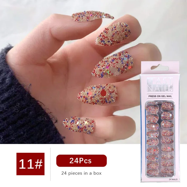 3D Metal False Nail With Glue Caviar Beads manicure Fake Nails Full Cover  Press On Gel Nail Art Fashion Manicure 24Pcs| | - AliExpress