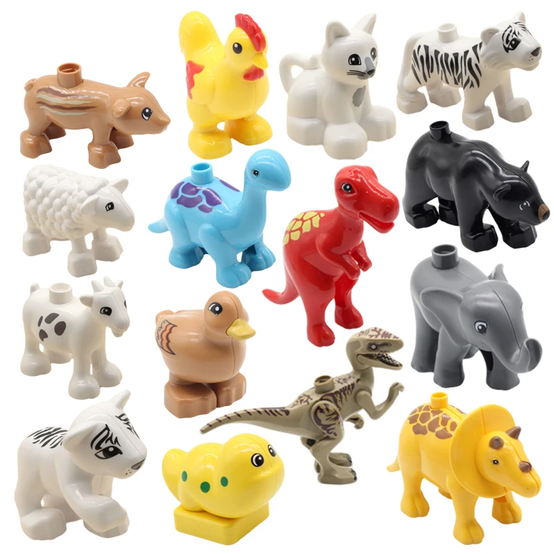 Оригинальные большие строительные блоки в виде животных, дополнительные аксессуары, динозавр, зоопарк, утка, кошка, тигр, Детская развивающая модель, игрушки в подарок