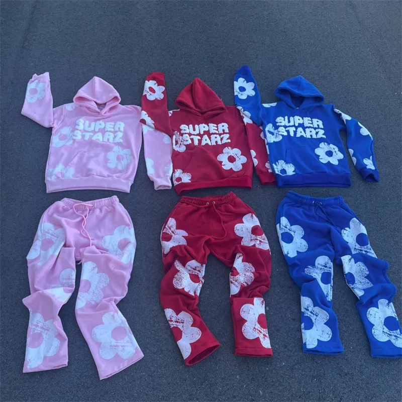 

Retro 3D Cloud Long Sleeved Men's And Women's Hooded Sweatshirt Set 2024 Autumn And Winter Trendy Versatile Y2K Sweatpants Set