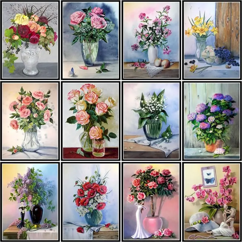 

CHENISTORY Paint By Number Flower In Vase Pictures By Numbers Kits Drawing On Canvas Handpainted Painting Art Gift Home Decor