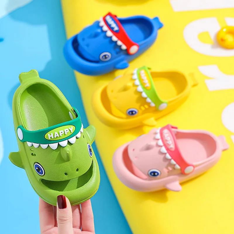 Kids Slippers Kids Sandals Cute Cartoon Megalodon Shark Slippers Waterproof Anti-slip Garden Shoes Boys And Girls Outdoor Casual Beach Sandals For Kids