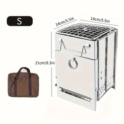 Compact Foldable Stainless Steel Camping Stove with Mini Charcoal Grill (S size)
