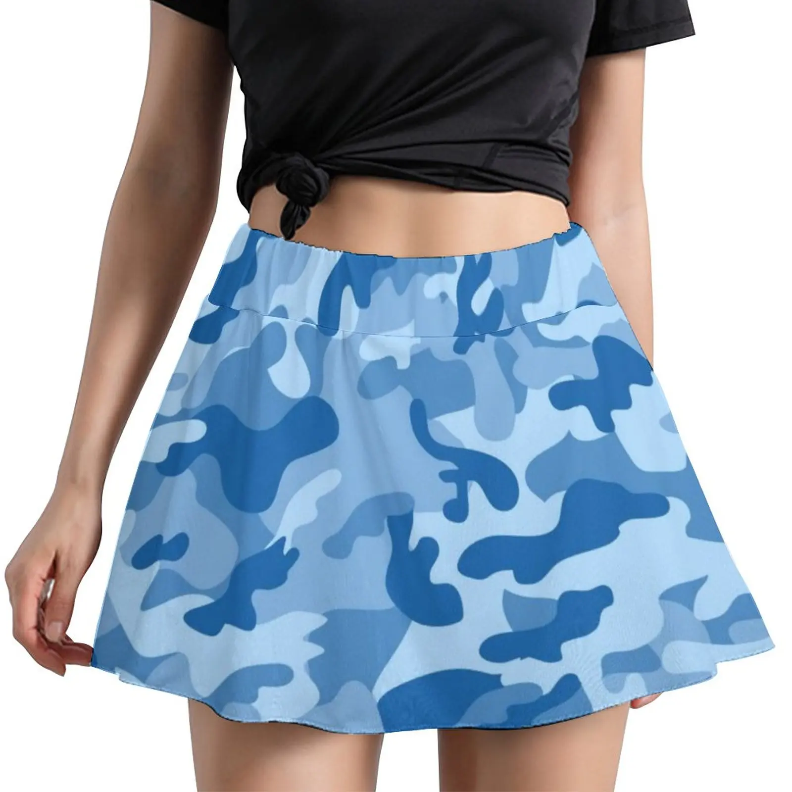 Blue Camouflage Skirt Female Navy Camo Design Retro Mini Skirts Summer Street Elastic Waist Print Oversized Casual A-line Skirt