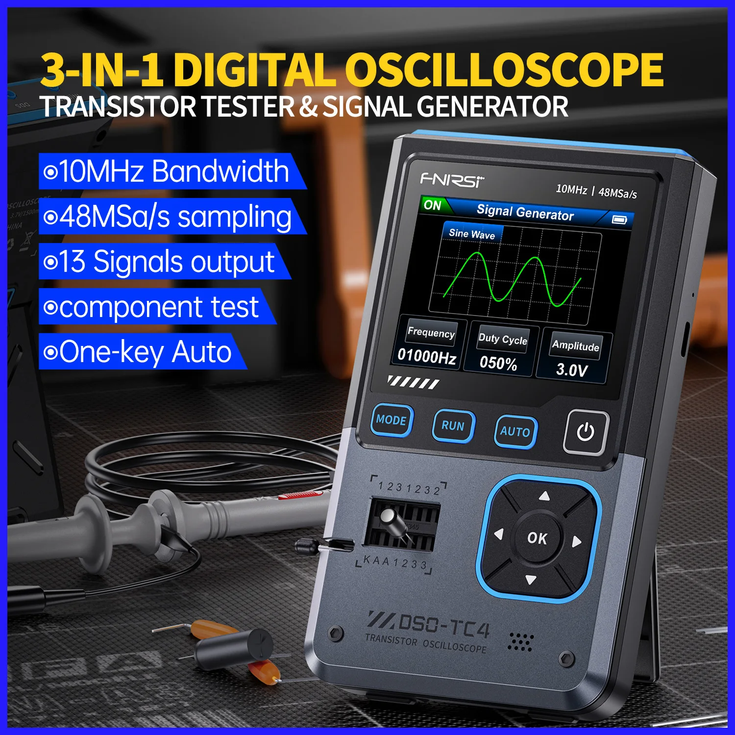 FNIRSI DSO-TC4 Upgrade 3 in 1 Digital Oscilloscope 10MHz 48Ms/s Transistor Tester Electronics Component Tester USB Charger Tools digital oscilloscope transistor tester