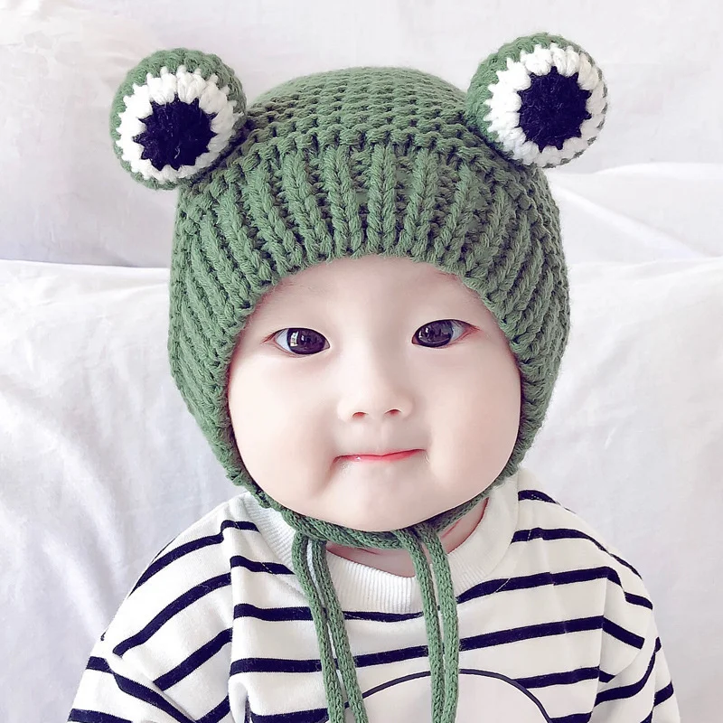 

Baby Hat spring and autumn winter baby cute super cute boy frog wool hat 2 children 1 year old thickened