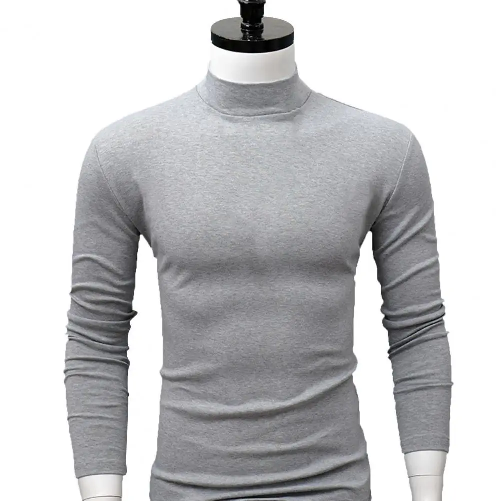 Men Shirt Solid Color Half High Collar Casual Slim Long Sleeve Tight