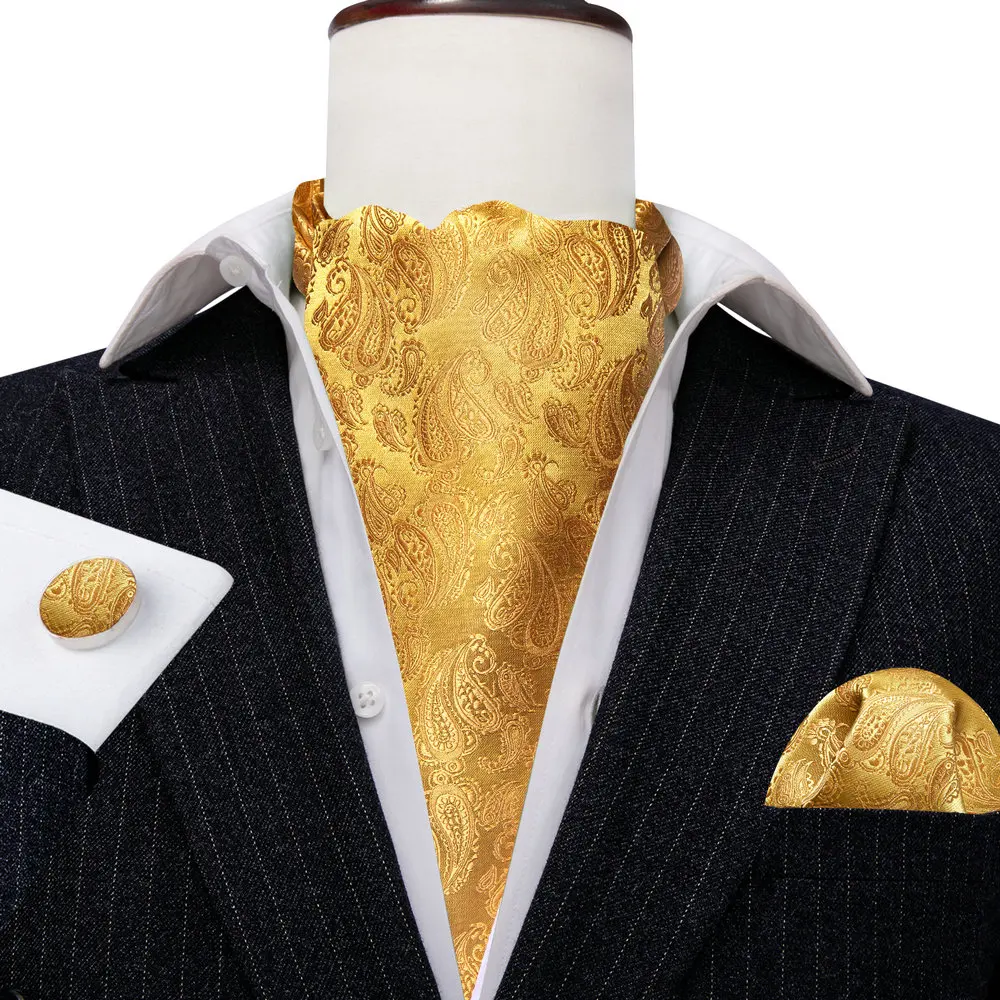 Barry.Wang Jacquard-Seiden-Männer-Ascot-Krawatte mit Blumenmuster, Paisley-Motiv für Männer mit Einstecktuch-Manschettenknöpfen, 60 Farben, Hochzeit, Party, Veranstaltungen, Geschenk – Detail 6