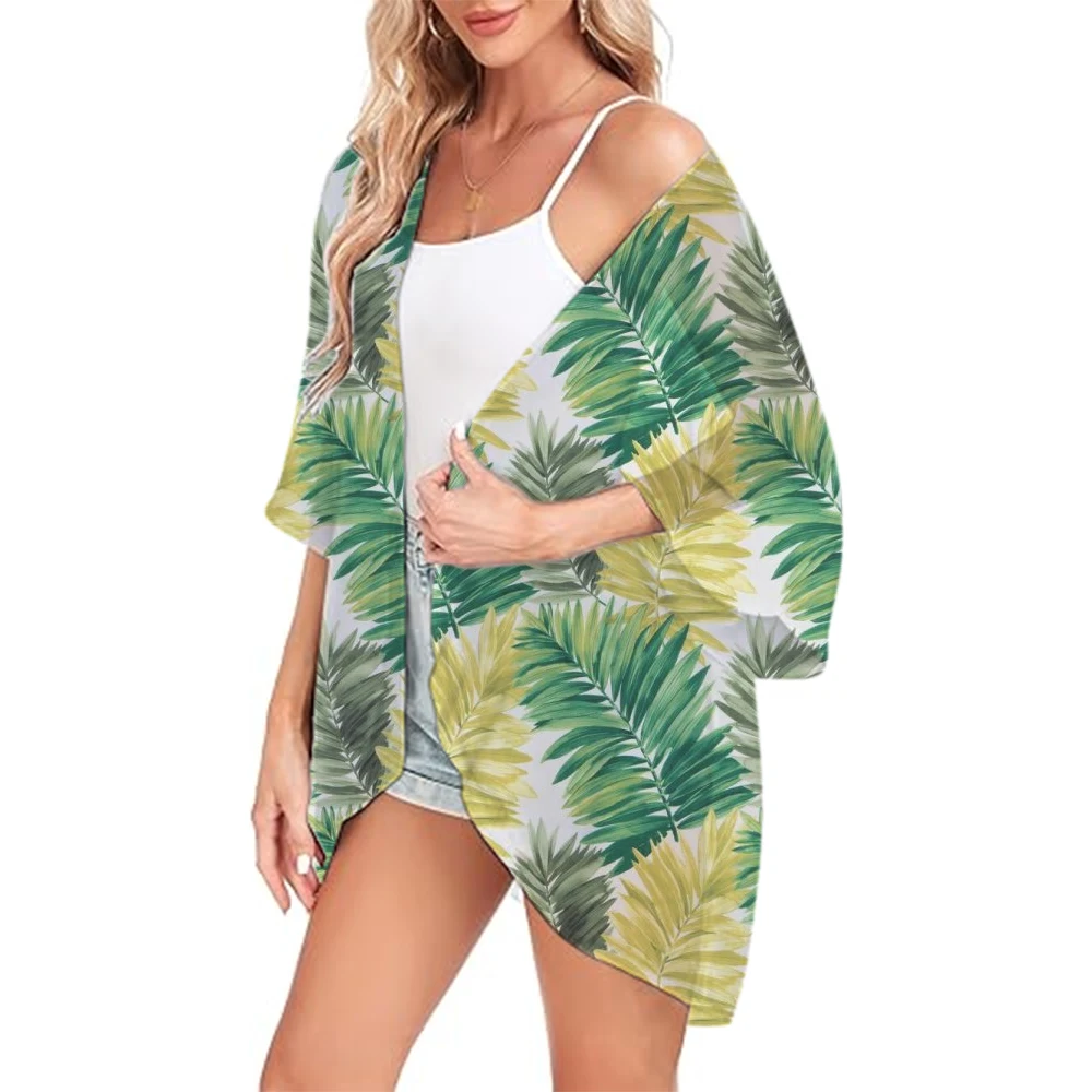 

Hawaiian Printed Kimono Beach Cover Ups Bikini Swimsuit Shirts Kimono Chiffon Open Front Tops Fashion Cardigan Shirts Summer