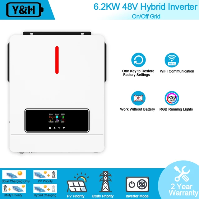 6.2KW On / Off Grid Solar Hybrid Inverter Built-in 120A MPPT solar