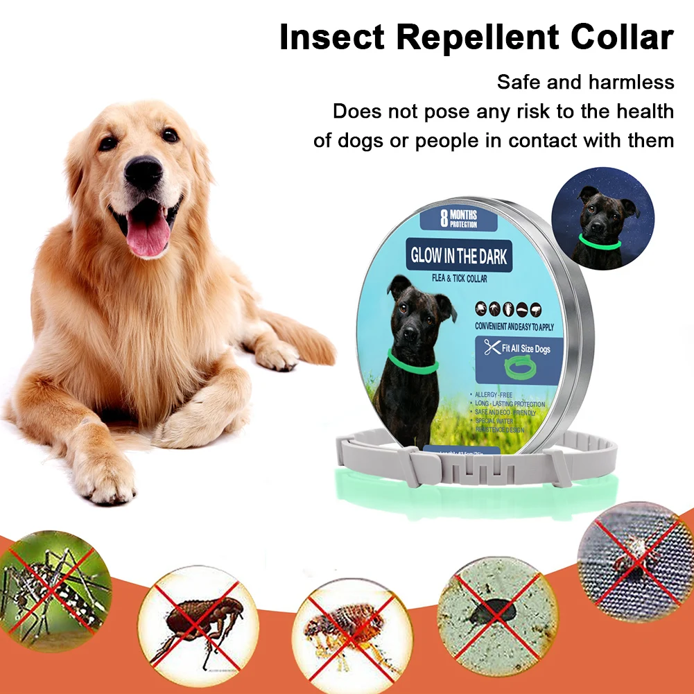 Pet Flea Collar Flea and Tick Collar Luminous Up To 8 Months Protection Adjustable Size Fluorescent for Dogs and Cats