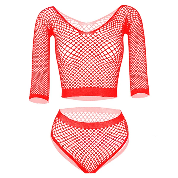 Weibliche Lange Ärmel Fantasie Dessous Sets Babydoll Versuchung Stripper Kleidung Sexy Frauen Bikini Plus Größe Fishnet_voghion.com