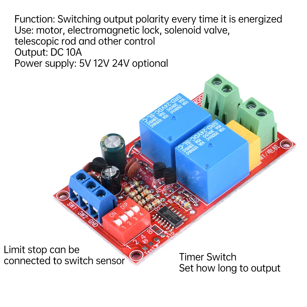 Description Picture 3 of item5/12/24V DC Motor Controller Relay Board Forward Reverse Control Limit Start Stop Switch Pusher Electric Curtain Automatic Door
