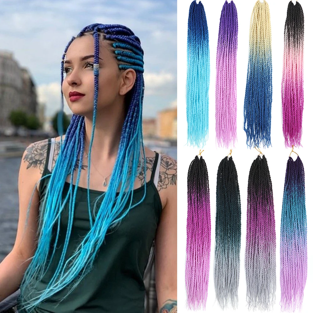 

24 Inch Senegalese Twist Crochet Braids Thin Senegal Twists For Women Blue Ombre Synthetic Braiding Hair Extensions For Daily