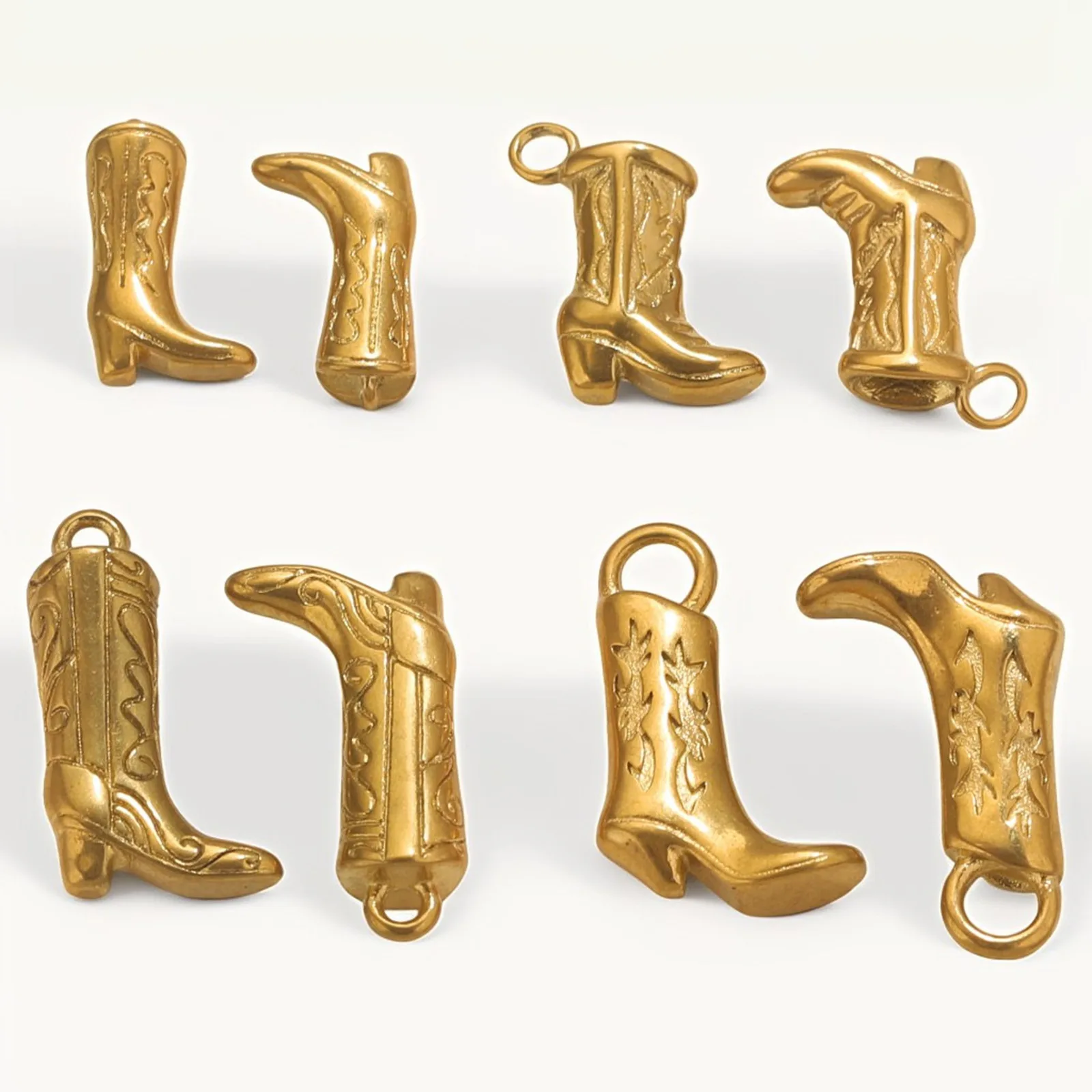 2-teilige West Cowboy-Charms aus Edelstahl 304, Stiefel, geschnitztes Muster, 3D-Anhänger für DIY-Schmuck, Halskettenherstellung – Detail 4