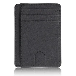 Sleek RFID Blocking Leather Card Holder for Men - Ultra - Thin Minimalist Wallet (Black2)