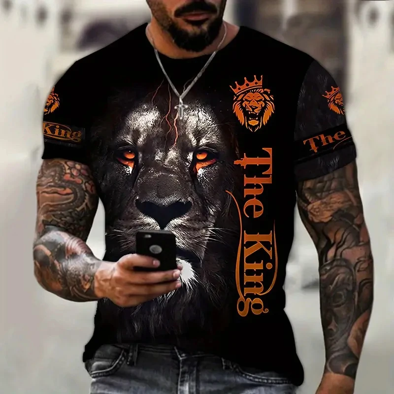 

Fashion 3D Lion Printed T Shirt For Men Hip Hop Trend Summer Streetwear Casual O-neck Short Sleeve Tops Oversized Retro T-shirts