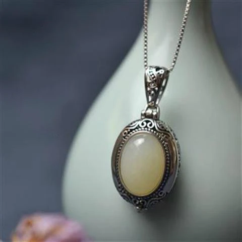 Chinese Style Retro Mirror Box Pendant Necklace Silver Jewelry Creative Women's
