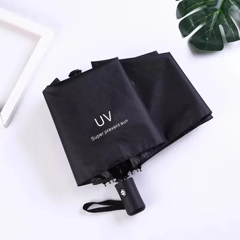 Fully automatic UV three fold umbrella, black glue sunscreen sun umbrella, anti UV sunshade folding sun umbrella