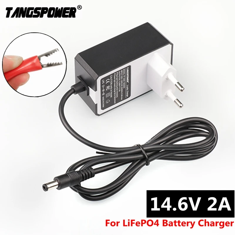 14.6V 2A LiFePO4 Battery Charger For 12V 12.8V LiFePO4 Battery Charger Plug  DC 5.5mm*2.1mm Connector With Crocodile clip