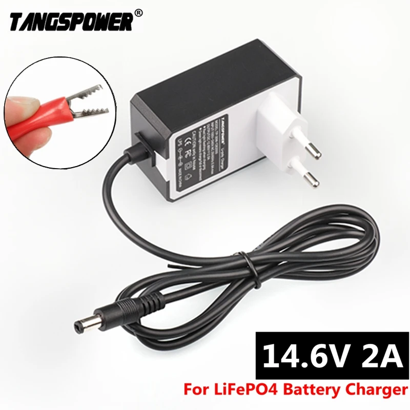 Carregador de Bateria Lifepo4 Conector com Clipe de Crocodilo 12v 12.8v 14.6v 2a Tomada dc 5.5 mm 2.1 mm