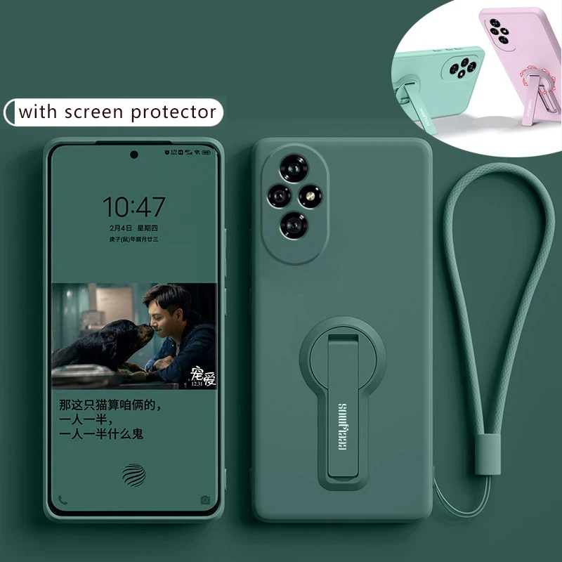 Liquid Silicone Protective Phone Case with Holder & Lanyard - Durable Back Cover