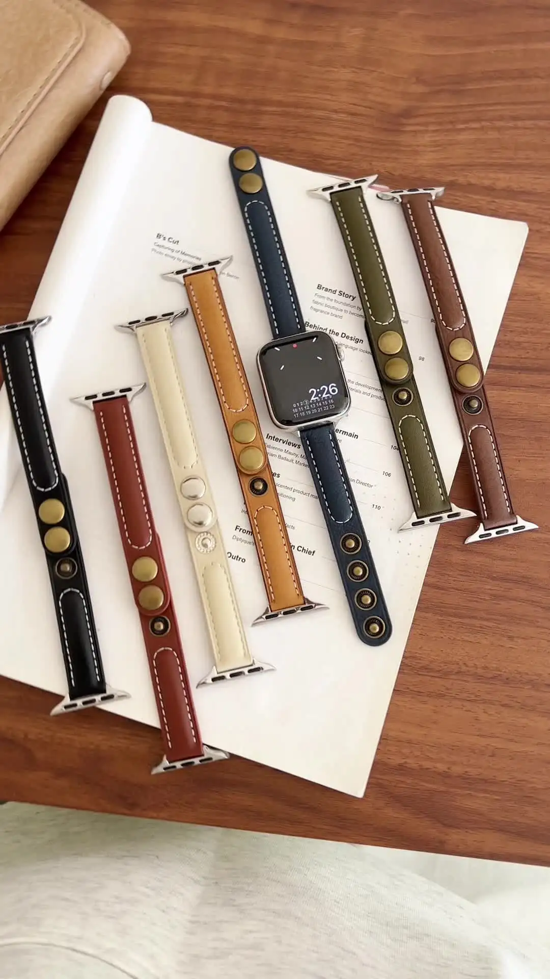 Тонкий кожаный браслет в стиле ретро для Apple Watch S10 46 мм 41/45 40/44 ремешок iWatch 49Ultra 9 8 7SE