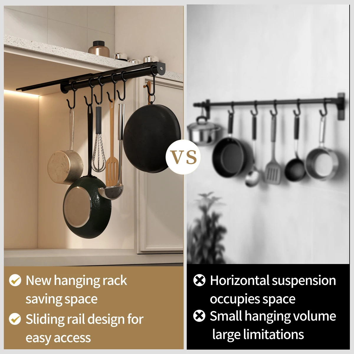 Kitchen utensil rack, pot bowl hanging storage rack, multifunctional bottom sliding storage platform, saving countertop space - 4