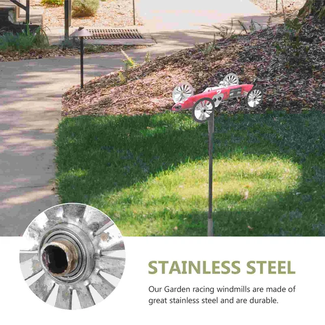 Kert Díszítő Szélmalom Vicces Fém Kézműves Dísz Kültéri Játék Játékok Gyerekek Versenyautó Rozsdamentes Acél Jelenet Gyerek - Image 3