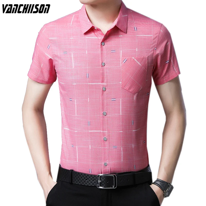 

Men Short Sleeve Shirt Tops for Summer 40% Cotton Plaids Office Casual Male Fashion Clothing 00823
